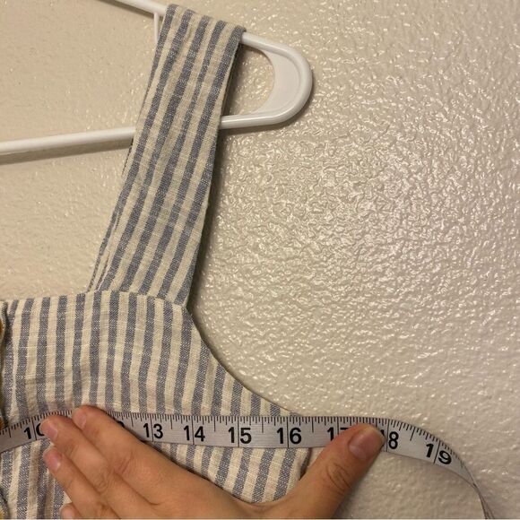 Zara linen white blue striped belted button front romper jumpsuit sailor XS - Picture 12 of 13